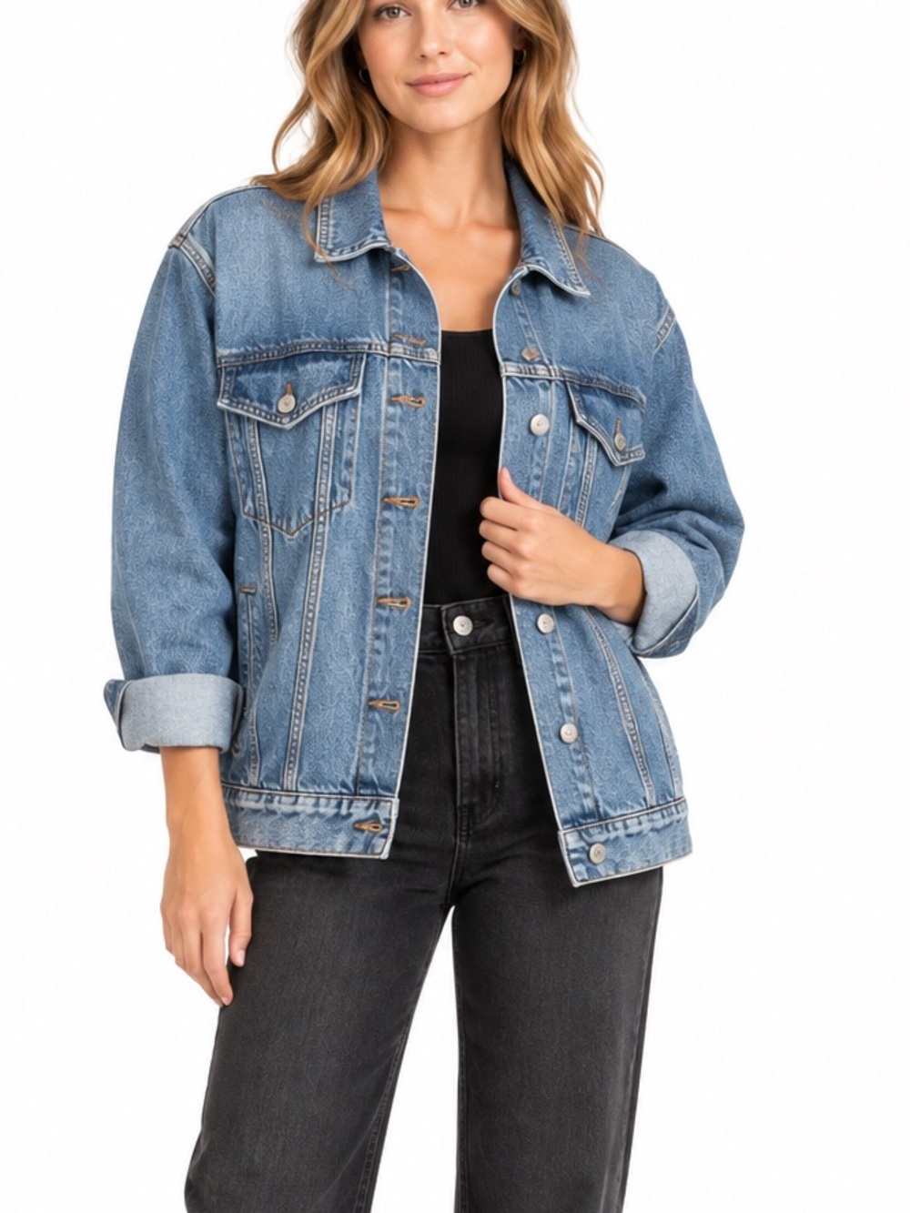 Celebrity Pink Oversized Denim Jacket Size XL 100% Cotton Medium Wash NWT